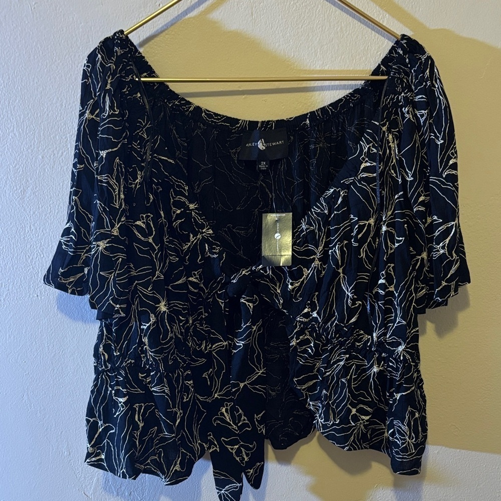 Ashley Stewart Black and White Floral Blouse